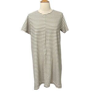 Jungmaven Women's Striped T-Shirt Dress Hemp Organic Cotton Cream Gray Size M